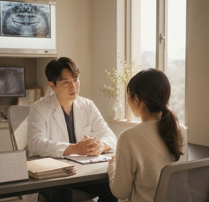 상담실에서 환자와 대화하는 모습